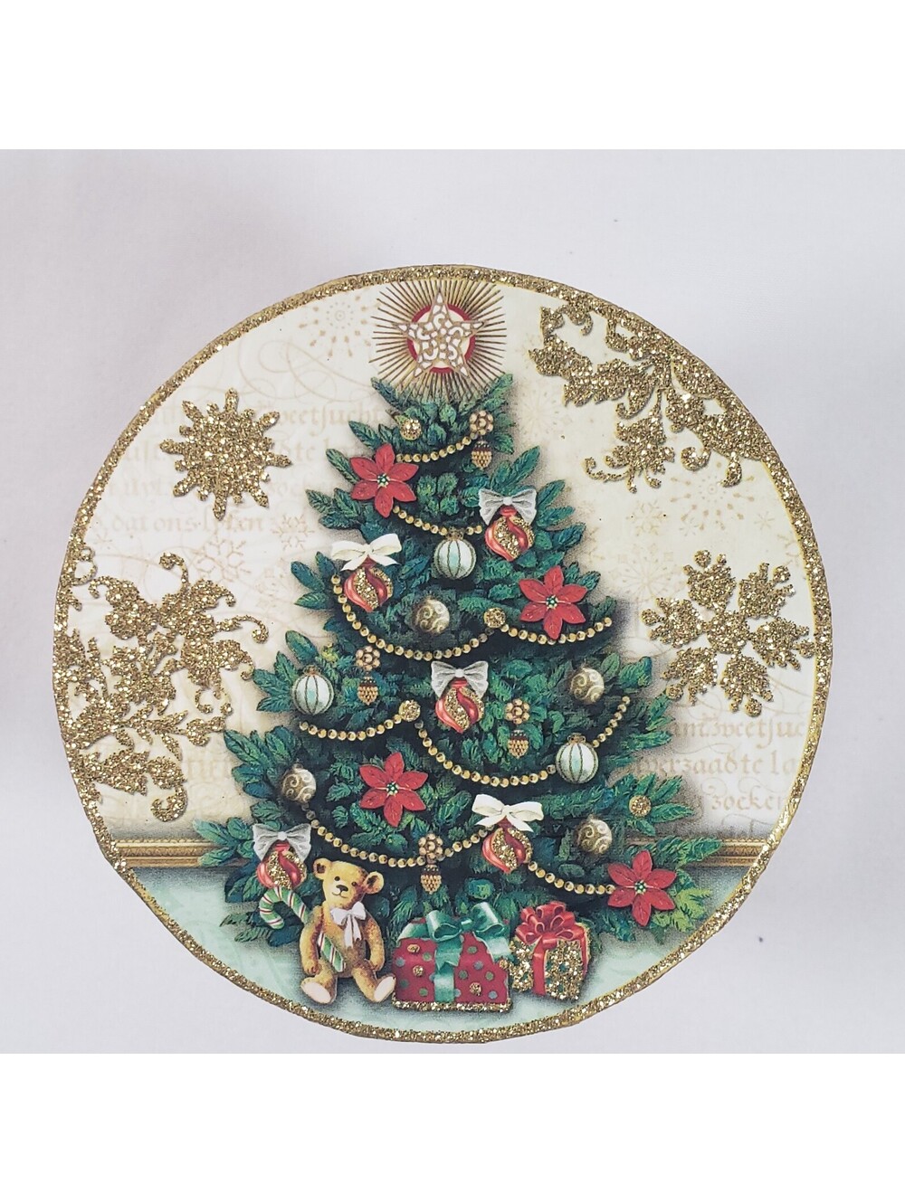 Punch Studio Christmas Tree Keepsake Trinket Box Gold Glitter Holiday Decor